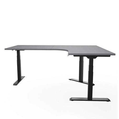 Eigentlich EIGENTLICHHöhenverstellbarer Eckschreibtisch Gestell schwarz, Winkelschreibtisch 90 Grad elektrisch 180 x 140 cm, Sitz-Stehschreibtisch Memoryfunktion (Anthrazit, Lange Seite Links) von Eigentlich