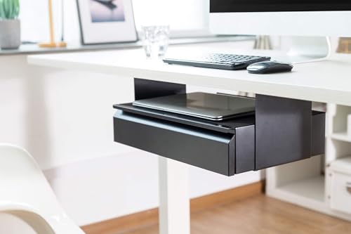 Eigentlich Schreibtisch Unterbau-Schublade mit Ablage B:51 x L:31-48 x H:19 cm, Schwarz - geräumige Schreibtisch Materialschublade mit Softclose, praktische Laptopablage von Eigentlich