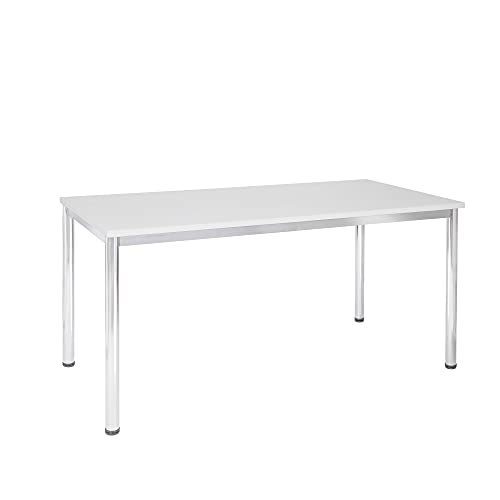 Schreibtisch u. Besprechungstisch mit verchromten Tischgestell | Konferenztisch Bürotisch Computertisch Mehrzwecktisch Arbeitstisch PC-Tisch Homeoffice-Tisch (Weiß, 140 x 80 x 77,5 cm) von Eigentlich