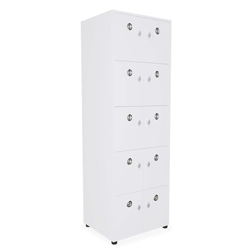 Spind Umkleidespind Garderobenspind - Holz versch. Farben | 10 Fächer mit Vorrichtung für Vorhängeschloss | Wertsachenschrank H180xB60xT50cm Schließfachschrank Mitarbeiterspind Umkleide (Weiß) von Eigentlich