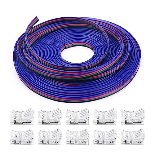 Eighosee 1 Satz 16,4 Fuß RGB-LED-Kabel 4-Pin-RGB-Kabel mit LED-Streifenanschluss 22 Gauge 4 Farben RGB-Kunststoff für RGB-LED-Streifen 3528 5050 von Eighosee