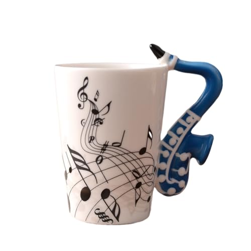 Eighosee 240 Ml Keramiktasse, Musik-Keramikbecher, Niedliche Kaffee-, Tee-, Milch-, Daubenbecher und -Tassen mit, Neuheitsgeschenke, Blaues Saxophon von Eighosee