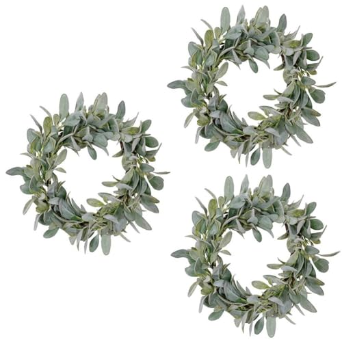 Eighosee 3 Stück Frühlingsflor Flockenohrwurz-Kranzset Kit Ganzjähriger Alltagskranz auf Rebebasis mit Grünzeug-Blättern Kit von Eighosee