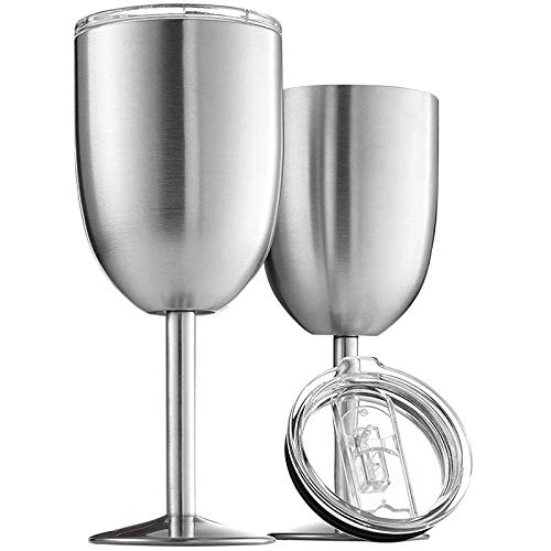Eighosee 304 Edelstahl Kelch Doppelkelch (2 Stück) Rotwein Weißweinkelch mit Deckel, Gebürstetes Metall von Eighosee