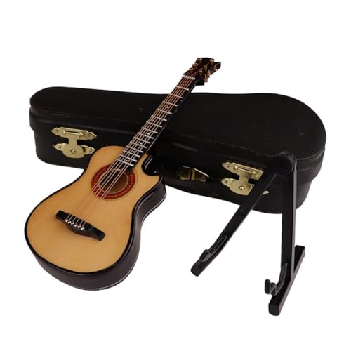 Eighosee B-Miniaturgitarre mit Ständer und Koffer, Mini-Musikinstrument, Miniatur-Puppenhaus-Modell, Heimdekoration, Einfache Installation von Eighosee