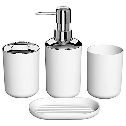 Eighosee Badezimmer-Zubehör-Set aus Kunststoff, mit Zahnbürstenhalter, Zahnbürstenbecher, Weiß, 4-teilig von Eighosee
