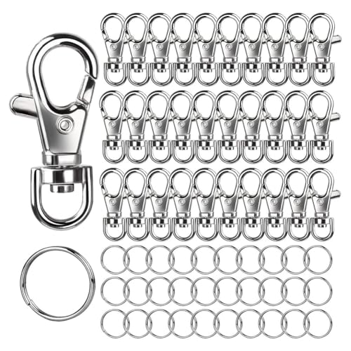 Eighosee Drehbare Karabinerhaken und Schlüsselringe Aus Metall, 30 Stück Kleine Karabiner-Schlüsselanhängerverschlüsse und 30 Stück Schlüsselanhängerringe, 60 Stück von Eighosee