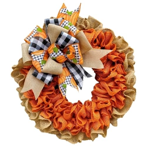 Eighosee Herbstlicher Kranz Aus Sackleinen für die Haustür des Bauernhauses, Thanksgiving-Kürbiskranz mit Schleifendekoration Eighosee Herbstlicher Kranz Aus Sackleinen für die Haustür des Bauernhauses, Thanksgiving-Kürbiskranz mit Schleifendekoration von Eighosee