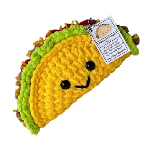 Eighosee Kleine Häkelpuppe mit Emotionaler Unterstützung, Gehäkelter Mini-Taco, Cartoon-Figur, Süße Häkelpuppe, Taco-Plüsch, Aufmunterungsspielzeug, Strickpuppe von Eighosee