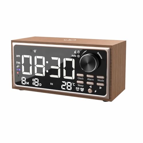 Eighosee Vintage Dual Alarm Clock Radio mit Kabellosem Laden, FM-Radio, LED-Display und Dimmersteuerung für das Schlafzimmer. von Eighosee