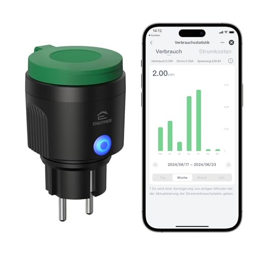 EIGHTREE WLAN Steckdose Outdoor, IP44 Außensteckdose Wasserdicht, WLAN Steckdose mit Strommessung Kompatibel mit Alexa, SmartThings&Google Home, Zeitschaltuhrfunktion, Fernbedienung&Stimmenkontrolle EIGHTREE WLAN Steckdose Outdoor, IP44 Außensteckdose Wasserdicht, WLAN Steckdose mit Strommessung Kompatibel mit Alexa, SmartThings&Google Home, Zeitschaltuhrfunktion, Fernbedienung&Stimmenkontrolle von Eightree