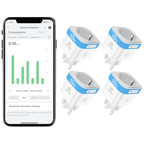 EIGHTREE WLAN Smart Steckdose 2.4GHz&5GHz, Smart Home WiFi Steckdose Kompatibel mit Alexa/Google Home/SmartThings, Stromverbrauch Messen, Zeitplan, APP Fernsteuerung, 16A (4er Pack) von Eightree