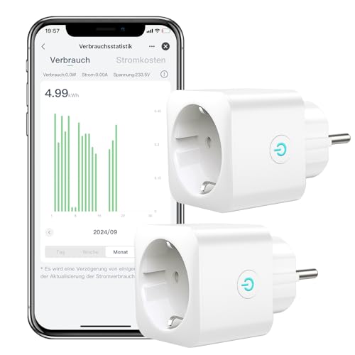 Smart WLAN Steckdose EIGHTREE, Smart Steckdose mit Strommessung, 16A Smart Home WiFi Steckdose, Alexa Zubehör, Zeitplan, Fernzugriff, Funktioniert mit Alexa, Google Home, SmartThings, 2er Pack von Eightree