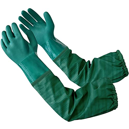 Eiito Teichhandschuhe Lang 68 cm Sandstrahlhandschuhe,Beständig Säuren und Laugen Arbeitshandschuhe Wasserdicht,Dick Fischerhandschuhe für Aquarium & Teichpflege Handschuhe(Grün Handschuhe) von Eiito