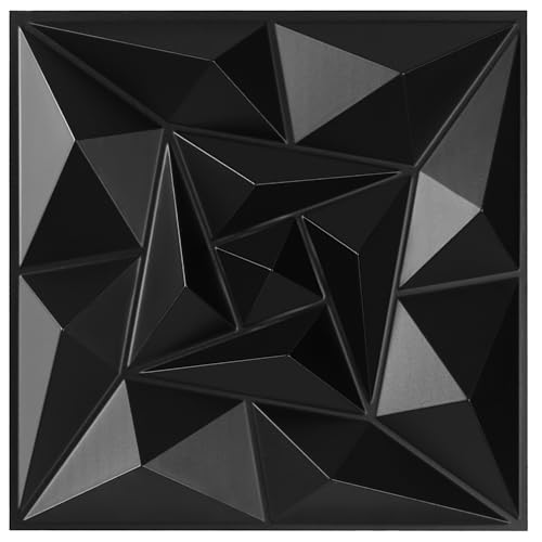 Eikuavons 3D Wandpaneele, 3D Wandverkleidung Paneele, 3D Wall Panels, Wanddeko Platten, Wasserfest, Hitzebeständig, aus Hochsteifes PVC - 50 x 50 cm, Quarz Schwarz, 12 Stück (3 m²) von Eikuavons