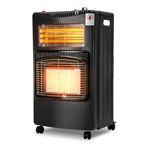 Eikuavons Gasheizer für Gasflasche, 4200W + 1200W Gas-Elektro-Heizgerät, Gasheizung für Innenräume mit 3 Schutzvorrichtungen, Gasofen mit Gasdruckregler, Heizstrahler für Gasflaschen bis 15 Kg von Eikuavons