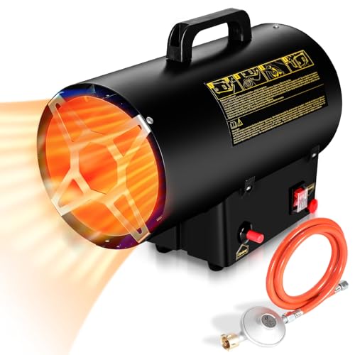 Eikuavons Gasheizgebläse 15KW, Gasheizer Luftdurchsatz Luftdurchsatz 320 m³/h, Heizkanone inkl. Gasschlauch, Druckminderer & Überhitzungsschutz von Eikuavons