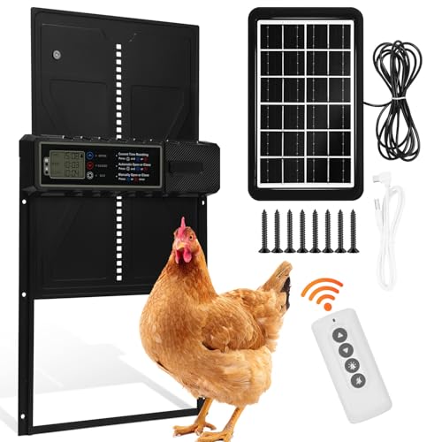 Eikuavons Hühnerklappe Automatisch Solar, Aluminum Elektrische Hühnerklappe Hühnertür mit Wasserdicht Großes LCD Display, Timer und Fernbedienung, Einklemmschutz von Eikuavons