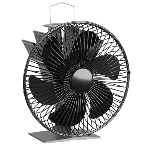 Eikuavons Kaminventilator 6-Blättern mit Schutzhülle Ofenventilator ohne Strom Wärmebetriebener Kamin Ventilator Leiser Ofen mit magnetischem Thermometer für Holz Feuerstelle Ofenrohr(2 Stücke) von Eikuavons