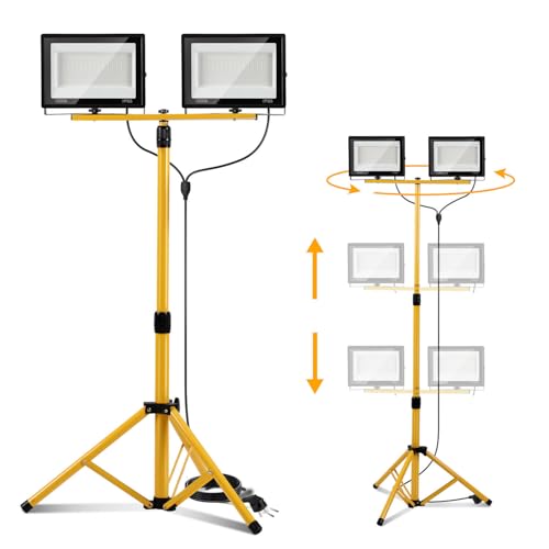Eikuavons LED Baustrahler 2 x 100W, Baustrahler LED mit Stativ Einstellbar, IP66 Baulampe für Innen- & Außenbereic, 6500K Kaltweiß Baustellenlampe mit 3m Kabel Stecker für Baustelle Werkstatt Keller von Eikuavons