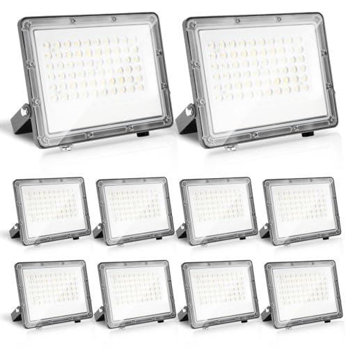 Eikuavons LED Strahler 10x50W, Scheinwerfer Superhell 4950LM LED Fluter, 6000K Kaltweiß Außenstrahler IP65 Wasserfest für Garten, Garage, Innenhöfe (kein Stecker) von Eikuavons