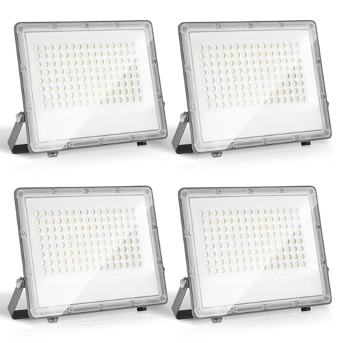 Eikuavons LED Strahler Außen 4x100W, LED Scheinwerfer 9900LM Superhell Aussenstrahler 6000K Kaltweiß Außenstrahler IP65 Wasserdicht für Auffahrt Hinterhof (kein Stecker) von Eikuavons