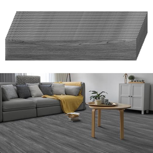 Eikuavons PVC Bodenbelag Selbstklebend, 10m² /72 Fliesen Vinylboden 91,44x15,24cm Dicke 2 mm, Rutschfest wasserfest Easy Clean Vinyl Fliesen für Schlafzimmer, Wohnzimmer, Dunkelgrau von Eikuavons