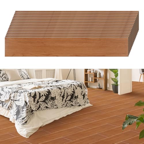 Eikuavons PVC Bodenbelag Selbstklebend, 2.5m² /18 Fliesen Vinylboden 91,44x15,24cm Dicke 2 mm, Rutschfest wasserfest Easy Clean Vinyl Fliesen für Schlafzimmer, Wohnzimmer, Holz braun von Eikuavons