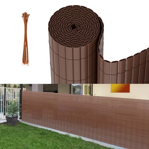 Eikuavons PVC Sichtschutzmatte, 140x700cm Standard Sichtschutz, Verdreifachen Verstärkung Innen, Garten Balkon Terrasse Sichtschutzzaun mit Kabelbindern, Balkonverkleidung Zaunblende, Braun von Eikuavons