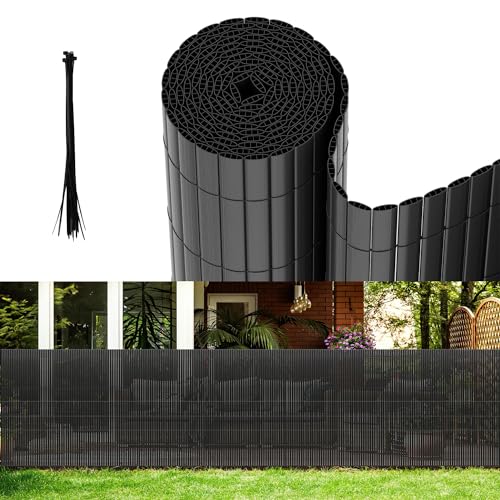 Eikuavons PVC Sichtschutzmatte, 160x600cm Standard Sichtschutz, Verdreifachen Verstärkung Innen, Garten Balkon Terrasse Sichtschutzzaun mit Kabelbindern, Balkonverkleidung Zaunblende, Anthrazit von Eikuavons