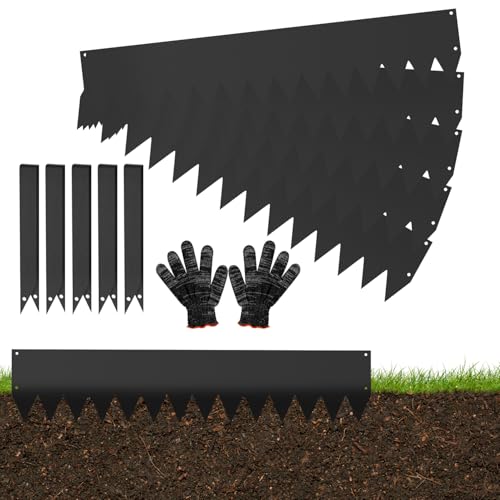 Eikuavons Rasenkanten, 100x20cm Rasenkante Metall scharfen Sägezähnen, Flexible Beeteinfassung Mähkant Palisade mit Clips und Handschuhe, für Gärten Wege, Schwarz (Länge 45m - Höhe 20cm) von Eikuavons