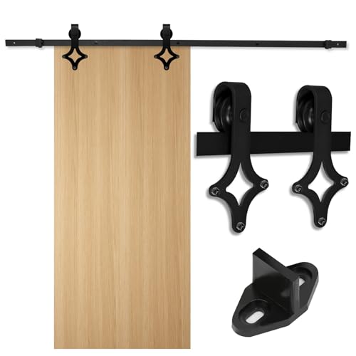 Eikuavons Schiebetürbeschlag Set, 6.6FT (200cm) Schiebetürsystem aus Kohlenstoffstahl mit Laufrollen und Schiene, HolzSchiebetür für holz Schiebetür, Holztür, bis 150KG, Diamant von Eikuavons