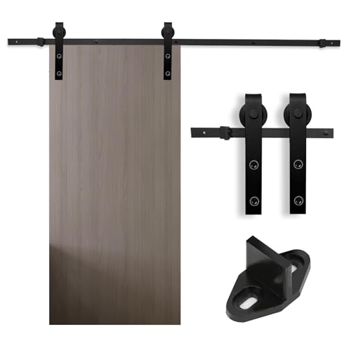 Eikuavons Schiebetürbeschlag Set, 6FT (183cm) Schiebetürsystem Schiebetüren mit Laufrollen und Schiene,Tragfähigkeit 150kg, Schiebetür Hängeschiene für Einzelne Holztür Tür, Rechteck von Eikuavons