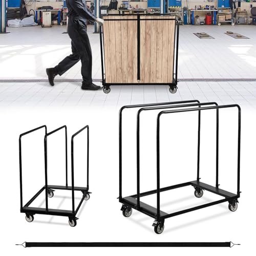 Eikuavons Schwarzer Plattenwagen mit Spanngurt – Rechteckige Stahlstruktur, 680 kg Tragkraft, 4 PU-Lenkrollen mit Bremse, für Holzplatten, Gipskarton, Sperrholz von Eikuavons