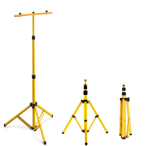 Eikuavons Stativ für Baustrahler, LED Fluter Stahlstativ Arbeitslampe Gelb Trägerteil für 1or 2 Strahler, Höhenverstellbar bis 1,60 Meter, Baustrahler Stativständer (Doppelhalterung) von Eikuavons