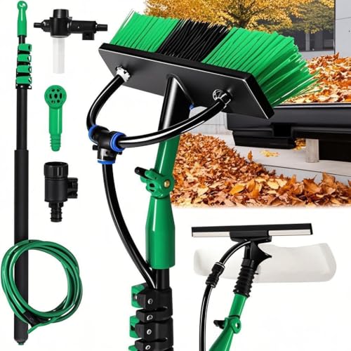 Teleskop Waschbürste, 3.6m Waschbürste mit Teleskopstiel,Profi-Set Teleskopbürste mit Wasseranschluss,Fenster & PV-Anlagen Reinigung,Teleskopbürste,mit Weiche Borsten,Für Terrasse, Pool von Eikuavons