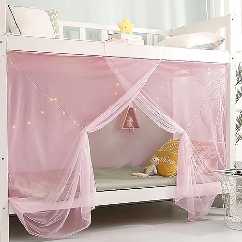 Eimilaly 8 Ecke Bett Baldachin Vorhänge für Mädchen Jungen Bett Dekor, Bett Baldachin für Schlafsaal, Hochbett, 1-1.8M Bett oder Outdoor-Camping, Passend für 1.5M Bett/Einzeltür Pink von Eimilaly