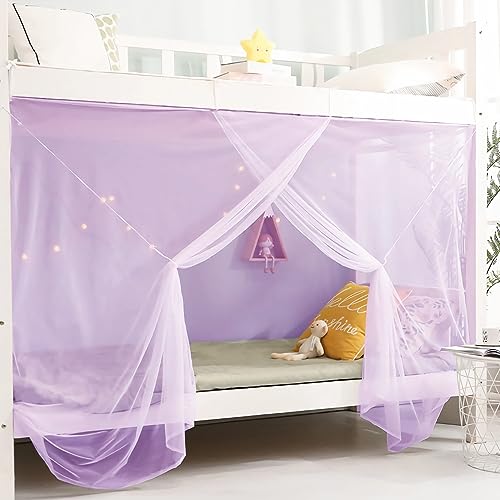 Eimilaly 8 Ecke Bett Baldachin Vorhänge für Mädchen Jungen Bett Dekor, Bett Baldachin für Schlafsaal, Hochbett, 1-1.8M Bett oder Outdoor-Camping, Passend für 1.5M Bett/Einzeltür Purple von Eimilaly