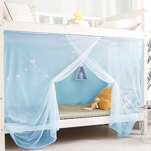 Eimilaly 8 Ecke Bett Baldachin Vorhänge für Mädchen Jungen Bett Dekor, Bett Baldachin für Schlafsaal, Hochbett, 1-1.8M Bett oder Outdoor-Camping, Passend für 1.8M Bett/Einzeltür Blue von Eimilaly