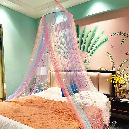 Eimilaly Prinzessin Regenbogen Betthimmel mit Einhorn Schloss leuchtet im Dunkeln, Betthimmel für Mädchen Zimmer Dekoration oder Fee Thema Party Eimilaly Prinzessin Regenbogen Betthimmel mit Einhorn Schloss leuchtet im Dunkeln, Betthimmel für Mädchen Zimmer Dekoration oder Fee Thema Party von Eimilaly