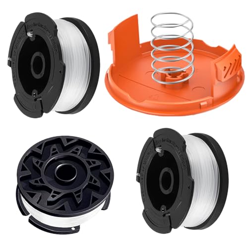 3 Stück Fadenspulen für Black und Decker Rasentrimmer A6481 A6485, 1,65 mm Rasentrimmer Schnur, mit 1 Spulenabdeckung und 1 Feder von Eimuweip