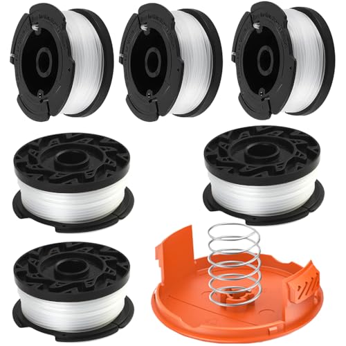 6 Stück Rasentrimmer Spule Kompatibel mit Black und Decker A6485 A6481 AF-100 ST5530-GB, mit 1 Ersatz-Spulenabdeckung und 1 Ersatzfeder, 1,65mm von Eimuweip