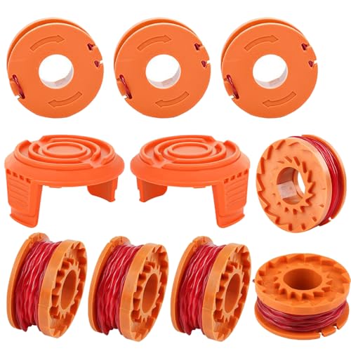8 Stücke Rasentrimmer Faden Funktioniert Mit Worx Alle Rasentrimmer Mit 20V, Spulenmodell WA0010 WA0004 WA0004.1, 1.65mm Durchmesser und 3m Länge, mit 2 Kappendeckel von Eimuweip
