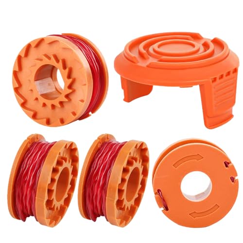 4 Rasentrimmer Faden und 1 Kappe Mit Worx Alle Rasentrimmer WA0010 WA0004 WA0004, Ersatz Rasentrimmer Spule Funktioniert Mit 20V, Trimmer Fadenspule von Eimuweip