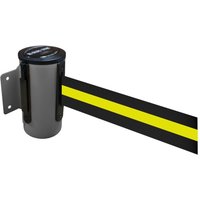 RS-GUIDESYSTEMS® Wandgurt-Kassette aus Metall, pulverbeschichtet, Auszugslänge 4 m, grau, schwarz / gelb horizontal gestreift von RS-GUIDESYSTEMS®