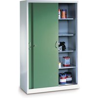 C+P Werkstatt-Schiebetürenschrank mit 8 Fachböden, HxBxT 1.950 x 1.600 x 400 mm, Trennwand, lichtgrau, enzianblau von C+P