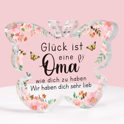 Muttertagsgeschenk, Oma Geschenk-Schmetterling Acryltafel, Wir haben dich sehr lieb', Geschenke für Oma, Geschenk Oma Geburtstag, Oma Geschenk Geburtstag von Enkelkindern, Beste Oma Geschenke von Einanmut