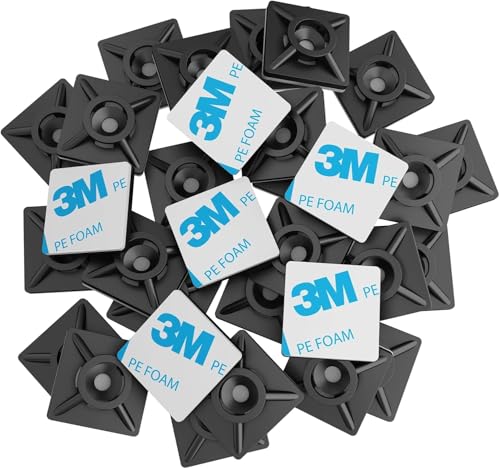 100 stk Klebesockel für Kabelbinder Selbstklebend Halter Kabelschellen Set, Montagesockel Kabelbinderklebepads Halterung für Kabelbinder (Weiß, 20 * 20) von Einaus