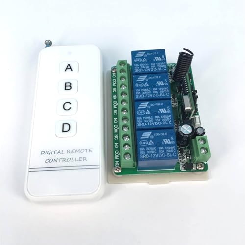 12V Relais-Fernschalter kabellose RF Fernbedienung Schalter 4-Kanal Relais Modul 433Mhz Sender Empfänger Set Universal Fernbedienung für Leuchten Deckenventilator Garagentor Öffner Auto (12v) von Einaus