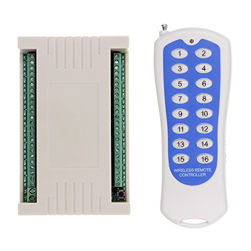 Einaus Universal DC12V 24V 10A 1/2 / 4/6 / 8/12 / 15/16 Kanal Funkfernsteuerung Funkschalter mit Fernbedienung Empfänger Sender Funkfernbedienungsschalter 433MHz Relaisausgang (16 Kanal DC12V) von Einaus